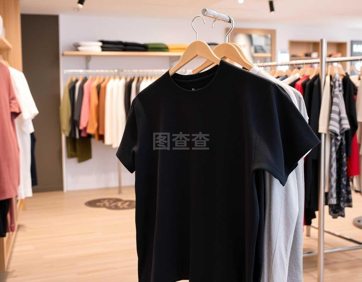 衣服和零售商店景观,带T恤的商店